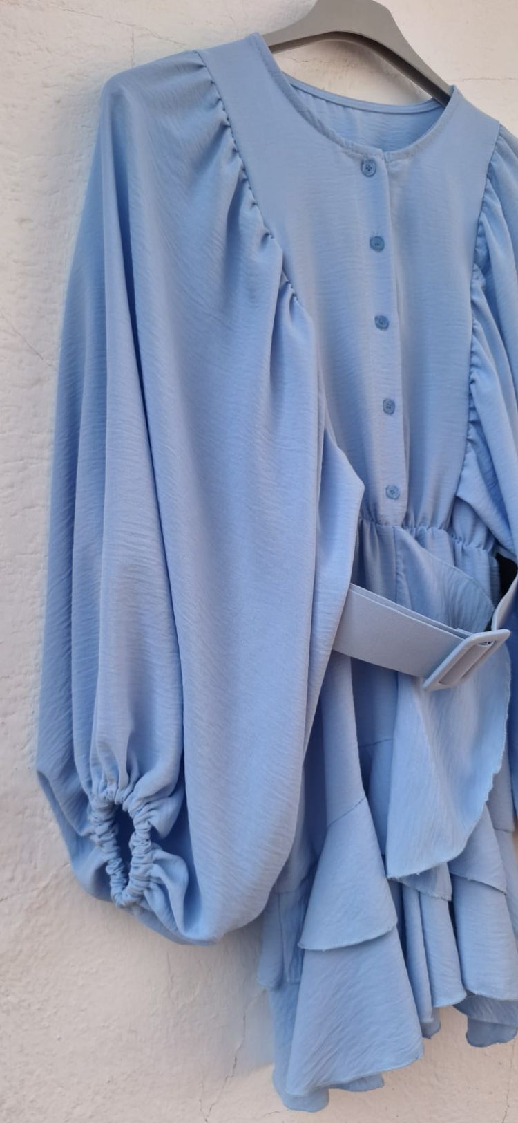 Light Blue Button-Front Dress with Belt 2